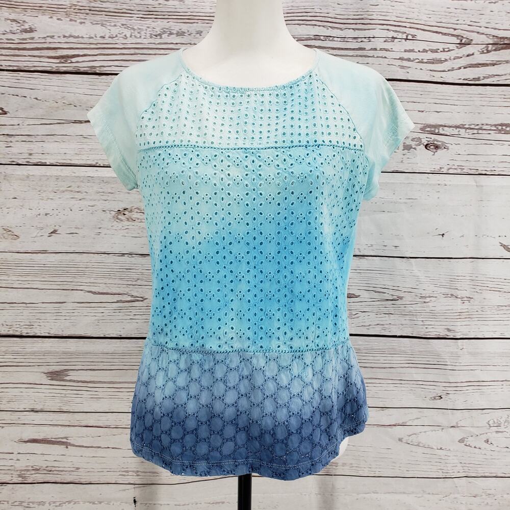 Ralph Lauren Women's Blue Ombre Eyelet Top Size Medium Petite